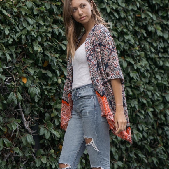 Blue & Orange Arabesque Kimono - Picture 5 of 6